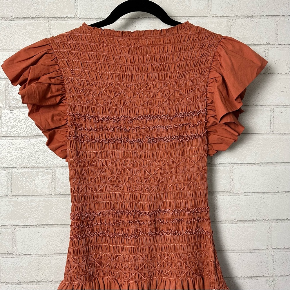 Ulla Johnson Midi Dress Smocked Cotton Poplin Madeline Clay size 8 FA220150 New - Picture 8 of 15